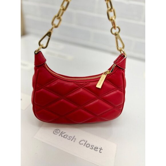 Michael Kors Cora Extra-Small Quilted Shoulder Bag Bright Red - Picture 8 of 11